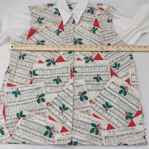HANDMADE VINTAGE WOMENS HOLIDAY CHRISTMAS MUSIC 3/4 SLEEVE BUTTON FRONT SHIRT L - Picture 4 of 9